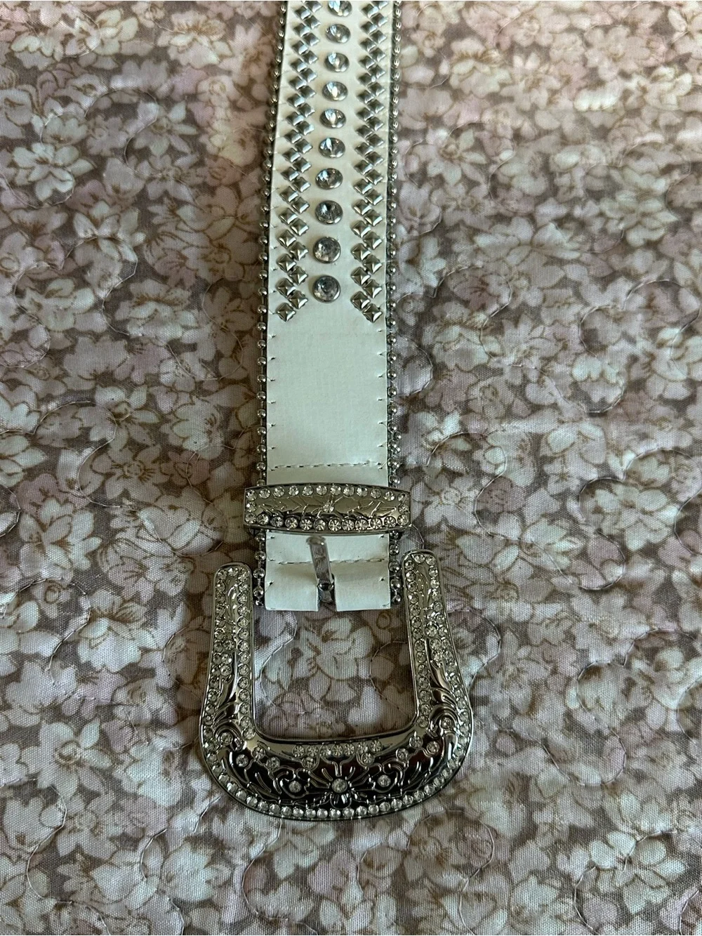 Rhinestone Embellished White Women's Belt